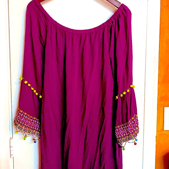Bohemian Purple Gauzy Beaded Embroidered Dress - Picture 3 of 8